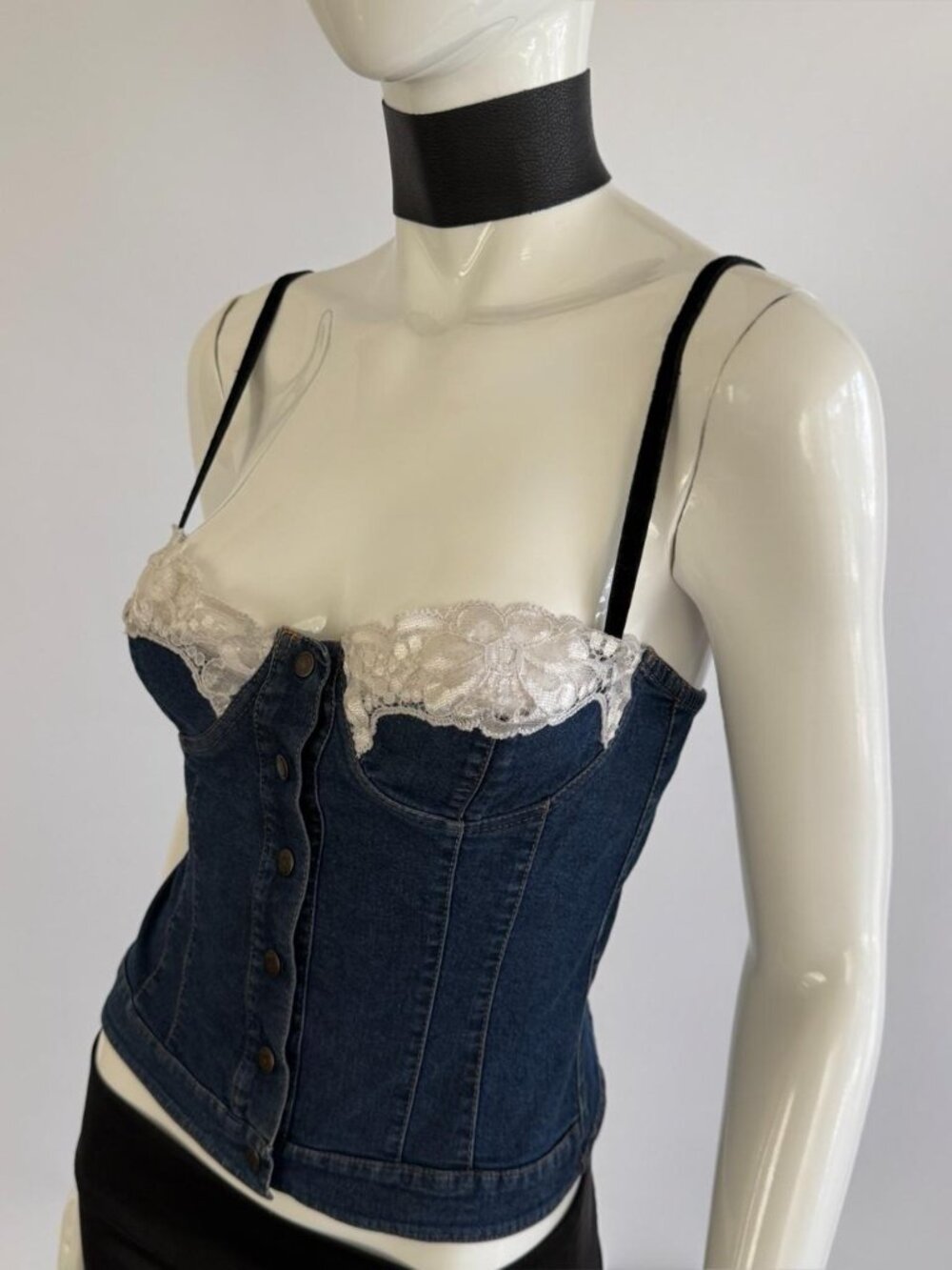 D&G Archival Late 90s Denim & Lace Bustier Top